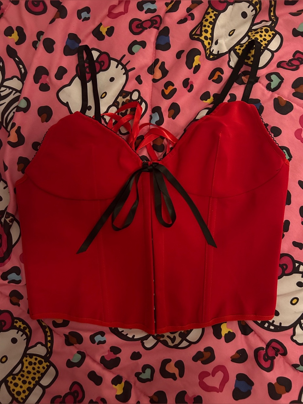 Red and black corset top